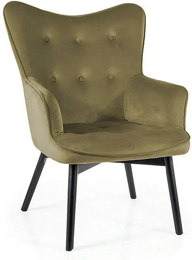 Fotoliu CARMEN, stofa catifelata verde olive - Bluvel 77, 72x75x99 cm