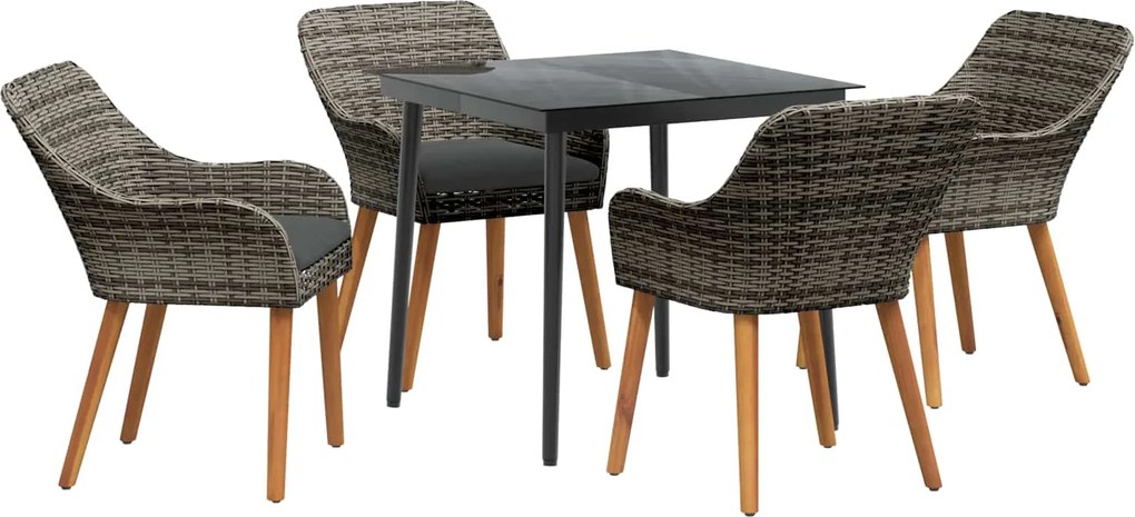 vidaXL Set de masă pentru grădină cu pernă 5 pcs Gri poliratan