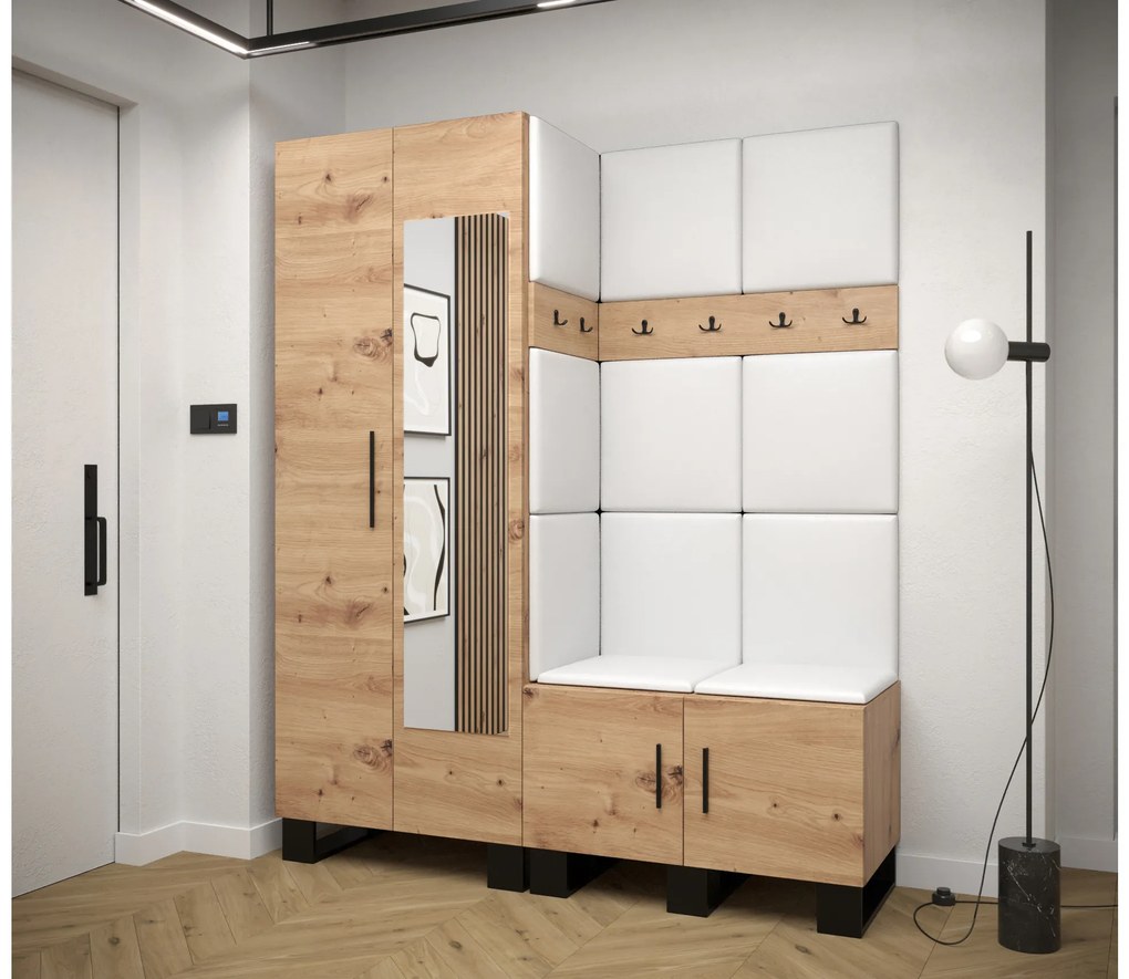 Set mobilier pentru hol Amanda 14 (Stejar artisan + Alb). 1085981