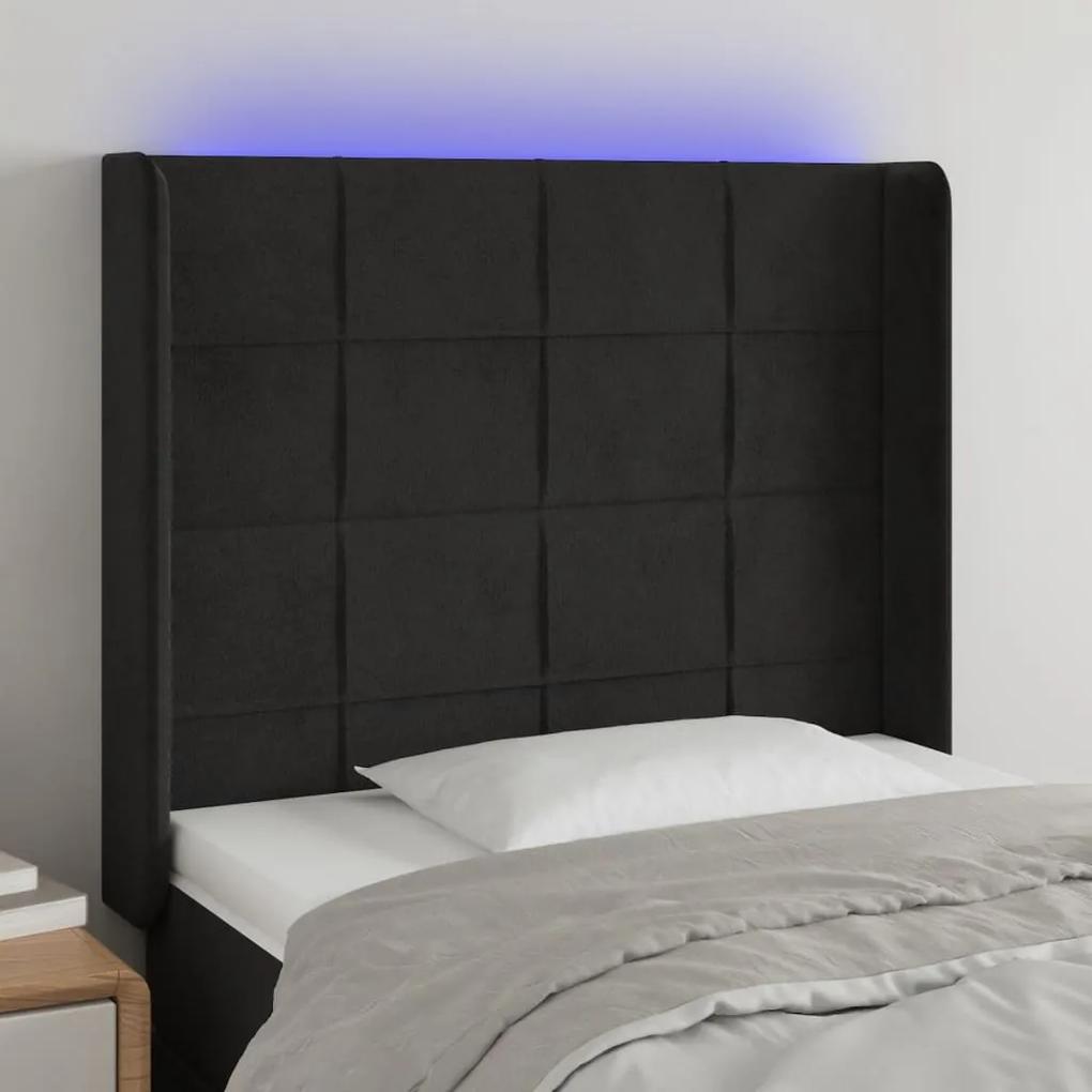 3124080 vidaXL Tăblie de pat cu LED, negru, 83x16x118/128 cm, catifea