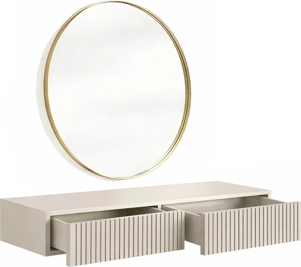 Măsuță de toaletă suspendată cu oglindă aurie Nicole 80 cm - cashmere mat