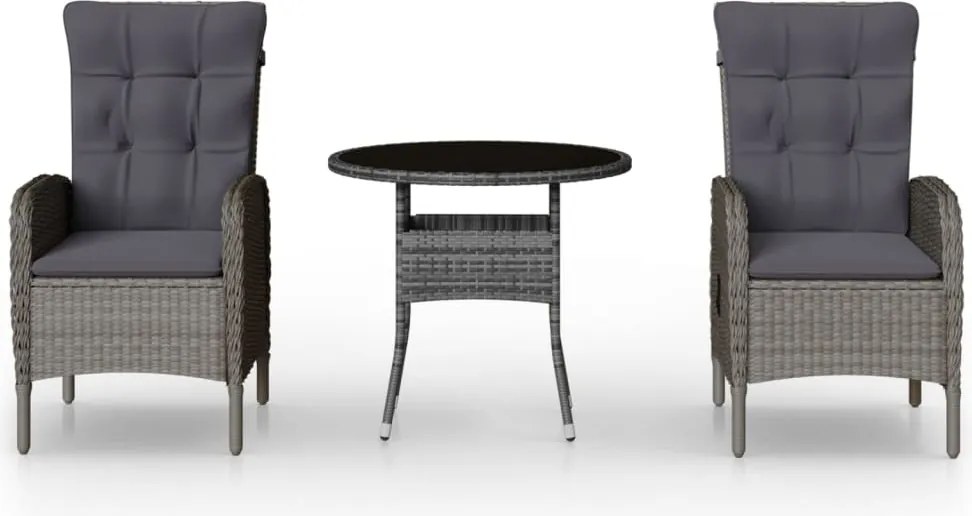 vidaXL Set bistro de grădină, 3 piese, gri, poliratan