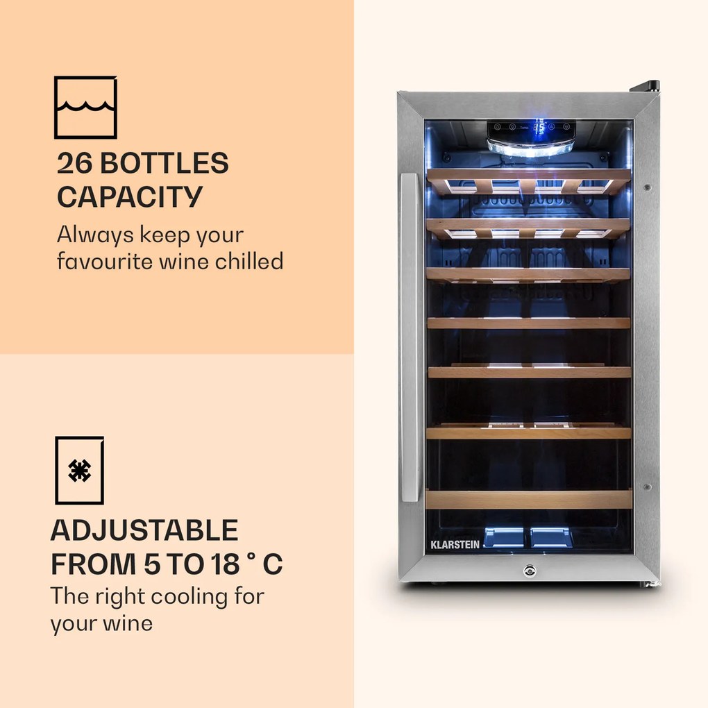 Vivo Vino 26, 88 litri, răcitor de vin, 26 sticle, negru, LED