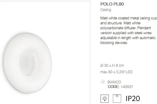 Aplica de perete sau tavan, diametru 30cm, LED POLO PL80 BIANCO 140537