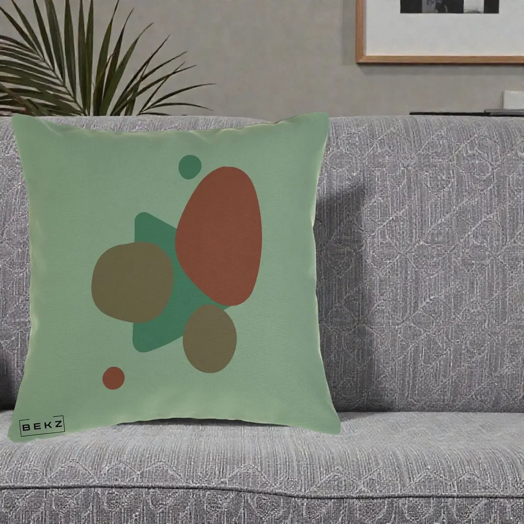 Perna Decorativa Abstract Forme Coral Turcoaz, 40x40 cm, Verde, Husa Detasabila, Perna Inclusa, BEKZ®