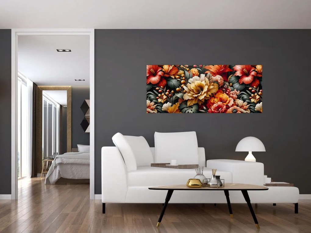 Tablou - Flori portocalii și roșii (120x50 cm)