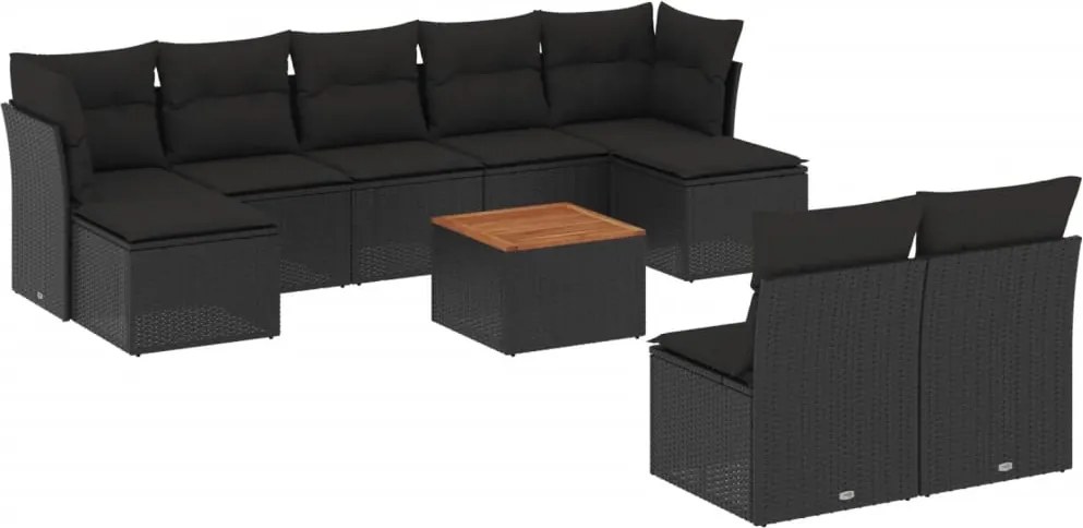 vidaXL Set canapele de grădină cu perne, 10 piese, negru, poliratan