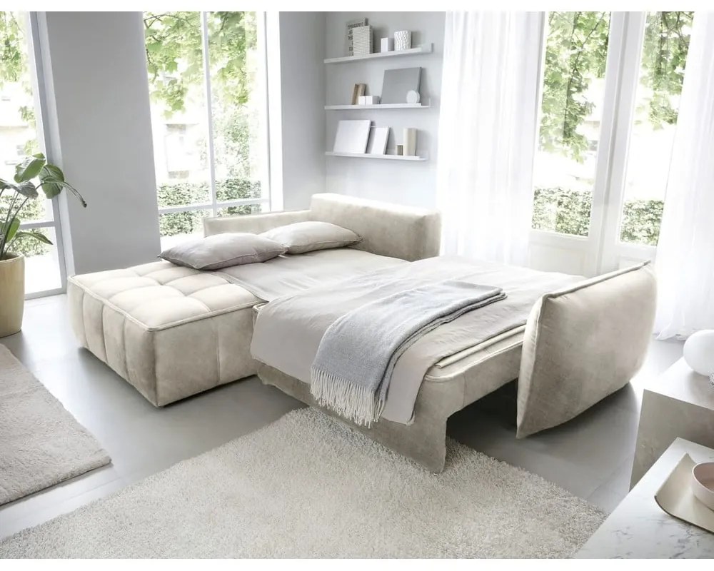 Colțar bej extensibil/cu spațiu de depozitare cu tapițerie din catifea (cu colț pe partea stângă/cu șezlong) Campo – ELTAP