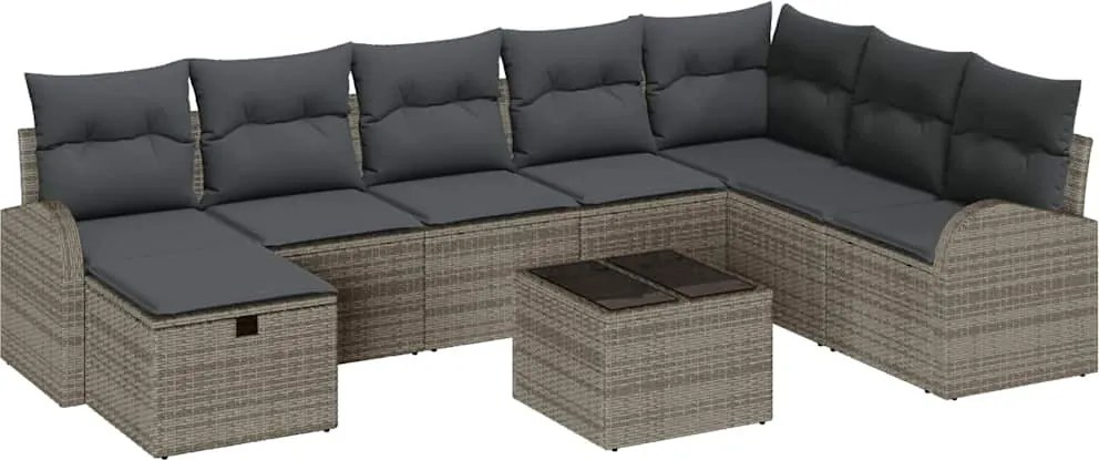 vidaXL Set de canapele pentru grădină cu pernă 9 pcs Gri Rattan poli