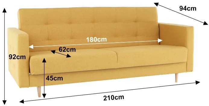 Set complet tapitat de canapea cu fotoliu, tesatura de culoare mustar, AMEDIA