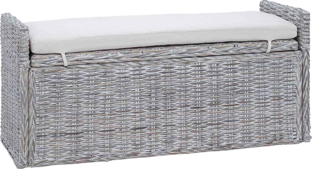vidaXL Bancă cu spațiu de depozitare Alb spălat 110 x 40 x 50 cm Ratan