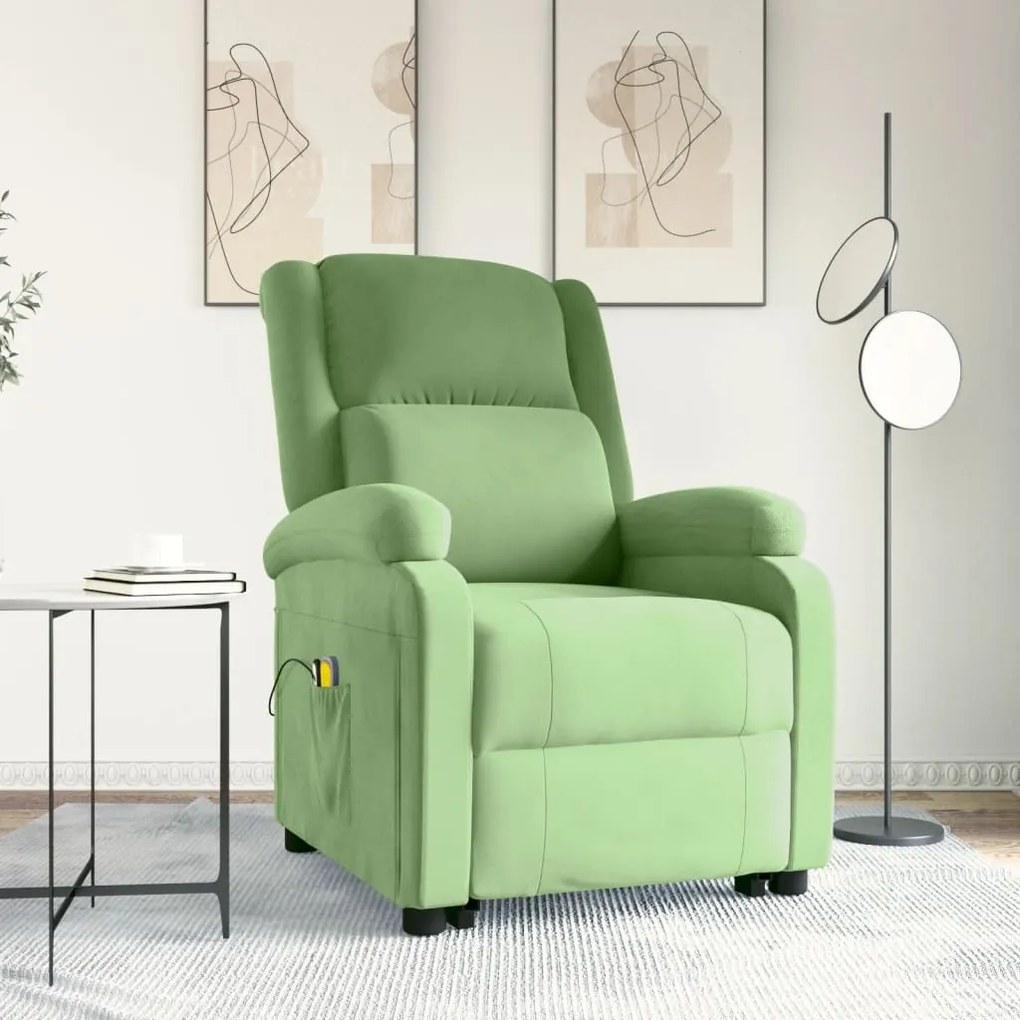 Fotoliu de masaj cu ridicare, verde deschis, catifea