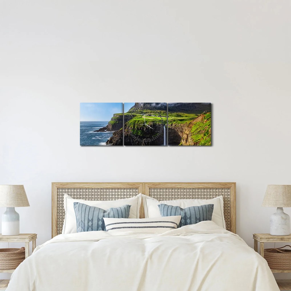 Tablou - Cascada Múlafossur (cu ceas) (90x30 cm)