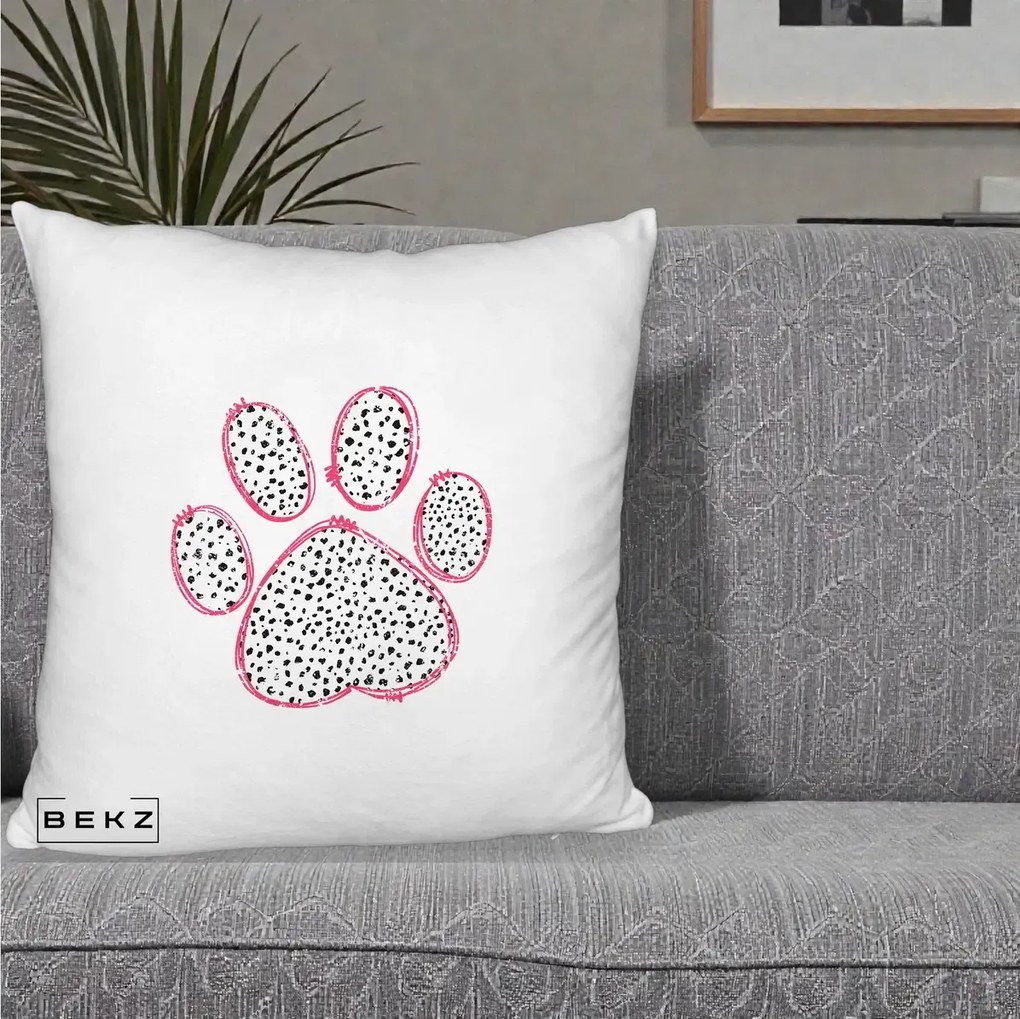 Perna Personalizata Labuta Dalmatian Roz Neon, 40x40 cm, Alb Pufos, Husa Detasabila, Perna Inclusa, BEKZ®