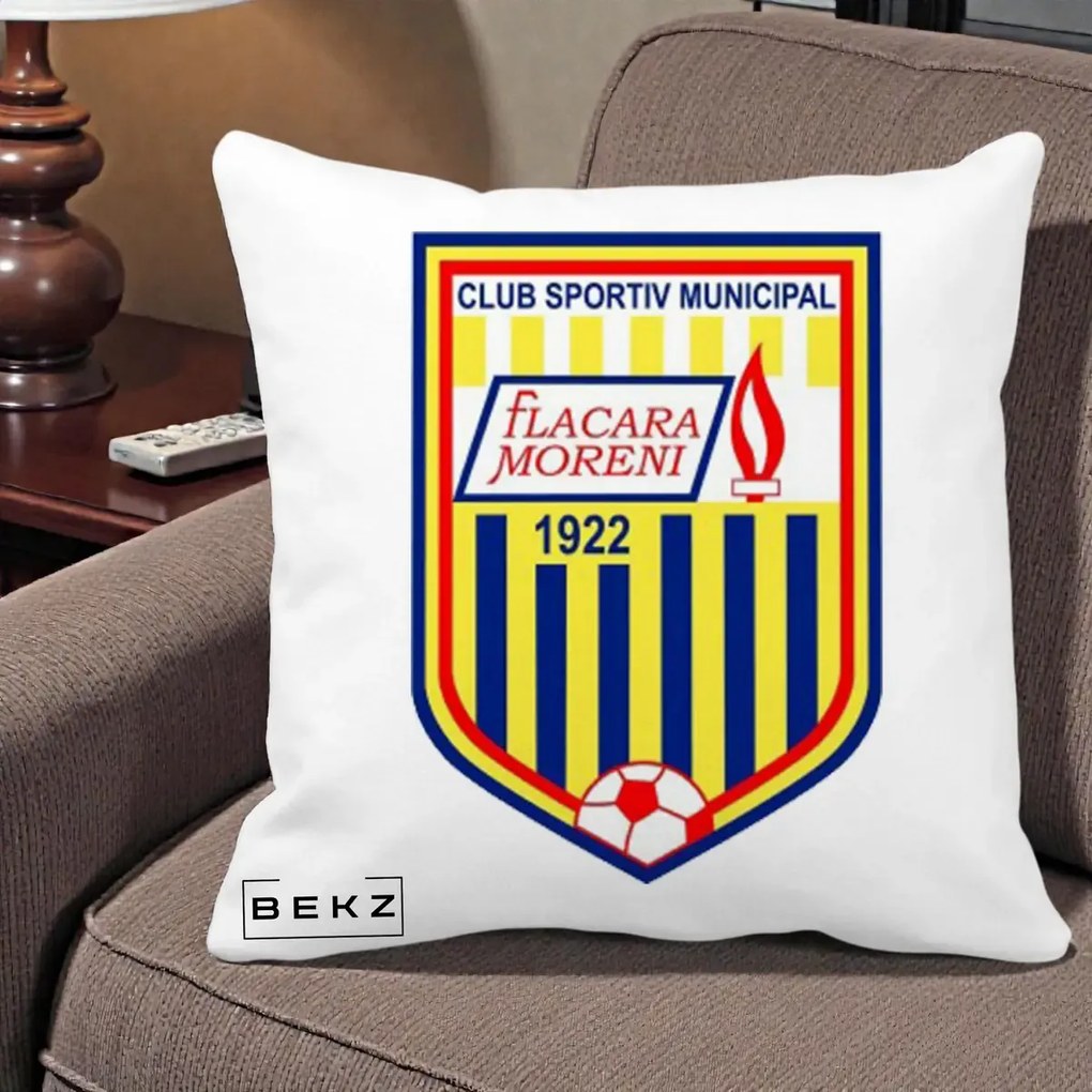 Perna Personalizata CSM Flacara Moreni 1922 Fotbal, 40x40 cm, Alba Mata, Husa Detasabila, Perna Inclusa, BEKZ®