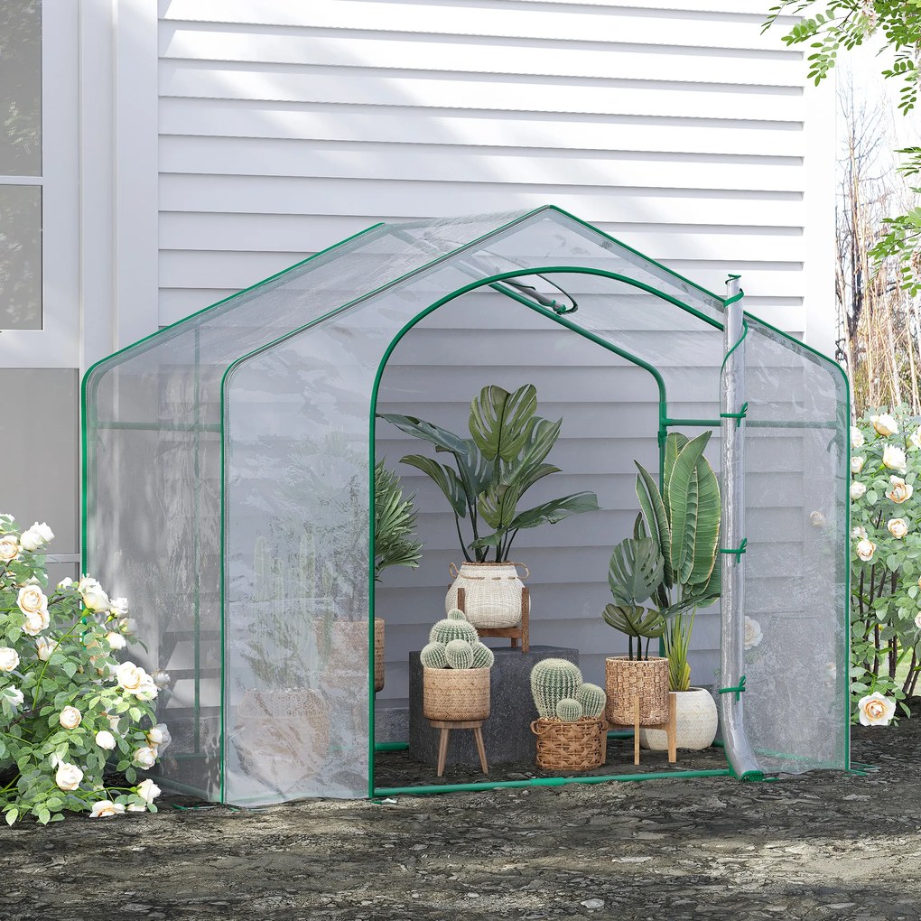 Outsunny Sera Cabina Portabila 6' x 3' x 6', Folie PE, Sera de Gradina cu Cadru de Otel, Usa cu Fermoar, Aerisire Superioara, pentru Flori, Legume, Puieti, Plante Tropicale, Verde | Aosom Romania
