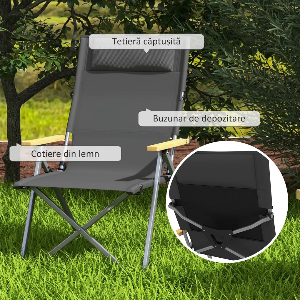 Outsunny Scaun de camping portabil cu spătar reglabil pe 4 nivele