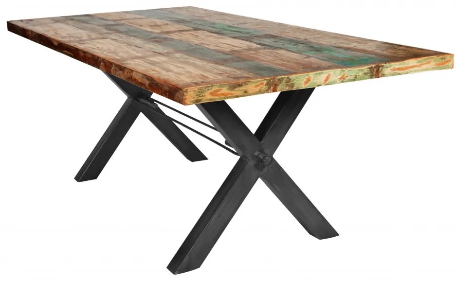 Masa dreptunghiulara din lemn de tec reciclat Tables &amp; Benches 180x100x76,5 cm multicolor/negru