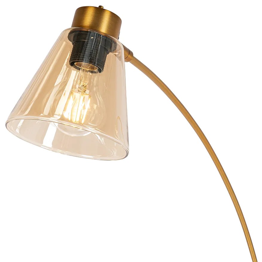 Lampă de podea arc bronz cu marmură și sticlă chihlimbar 3 lumini - Nina