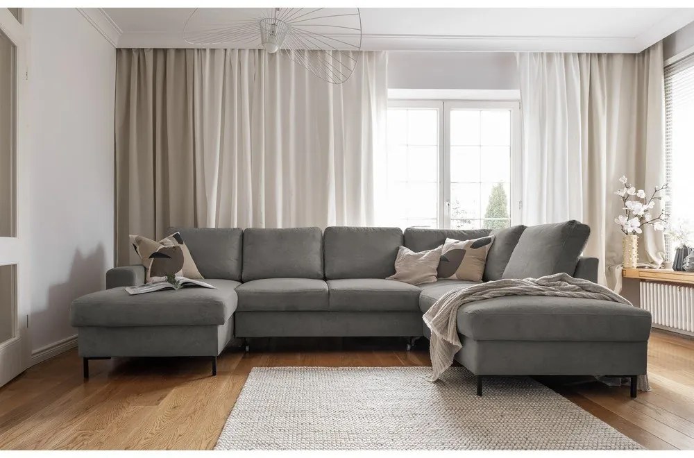 Colțar gri extensibil cu tapițerie din catifea reiată (cu colț pe partea dreaptă) Lofty Lilly – Miuform