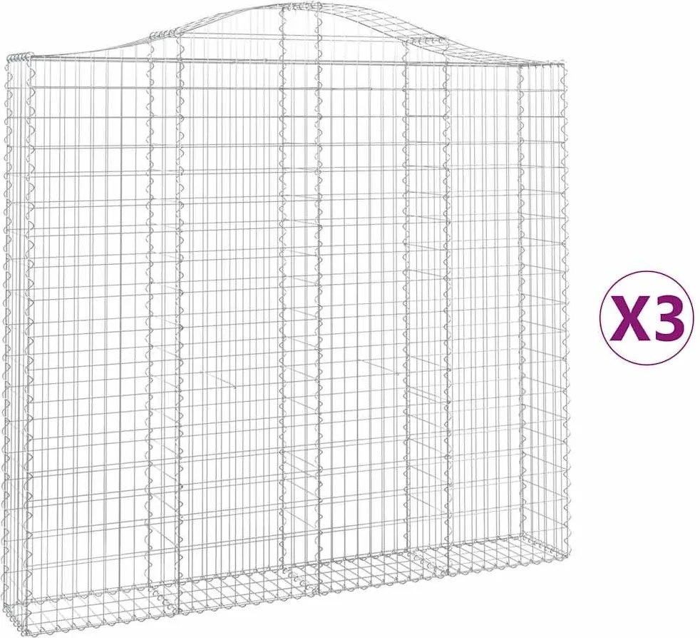 vidaXL Coșuri gabion arcuite 3 buc, 200x30x180/200cm, fier galvanizat