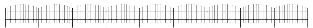 Gard de gradina cu varf sulita, negru, (0,75-1)x15,3 m, otel 1, 75-100 cm, 15.3 m