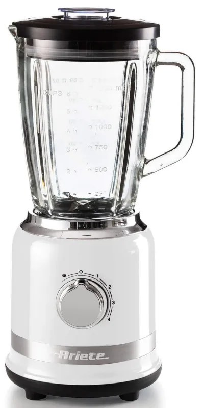 Blender Ariete MODERNA 0585/01, 1000W, 4 lame, 1,5 L, 4 viteze + pulse, Cana din sticla, Alb