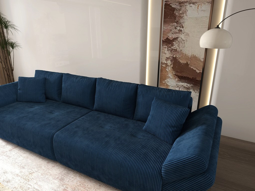 Canapea extensibilă dumonde cu ladă de depozitare si sezut confortabil din spuma high-density, Berlin Zoom Blue 300x100 cm