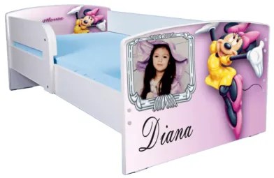 Pat pentru fete 2-16 ani personalizat personaj Minnie, cu saltea inclusa 180x80cm ptv3001