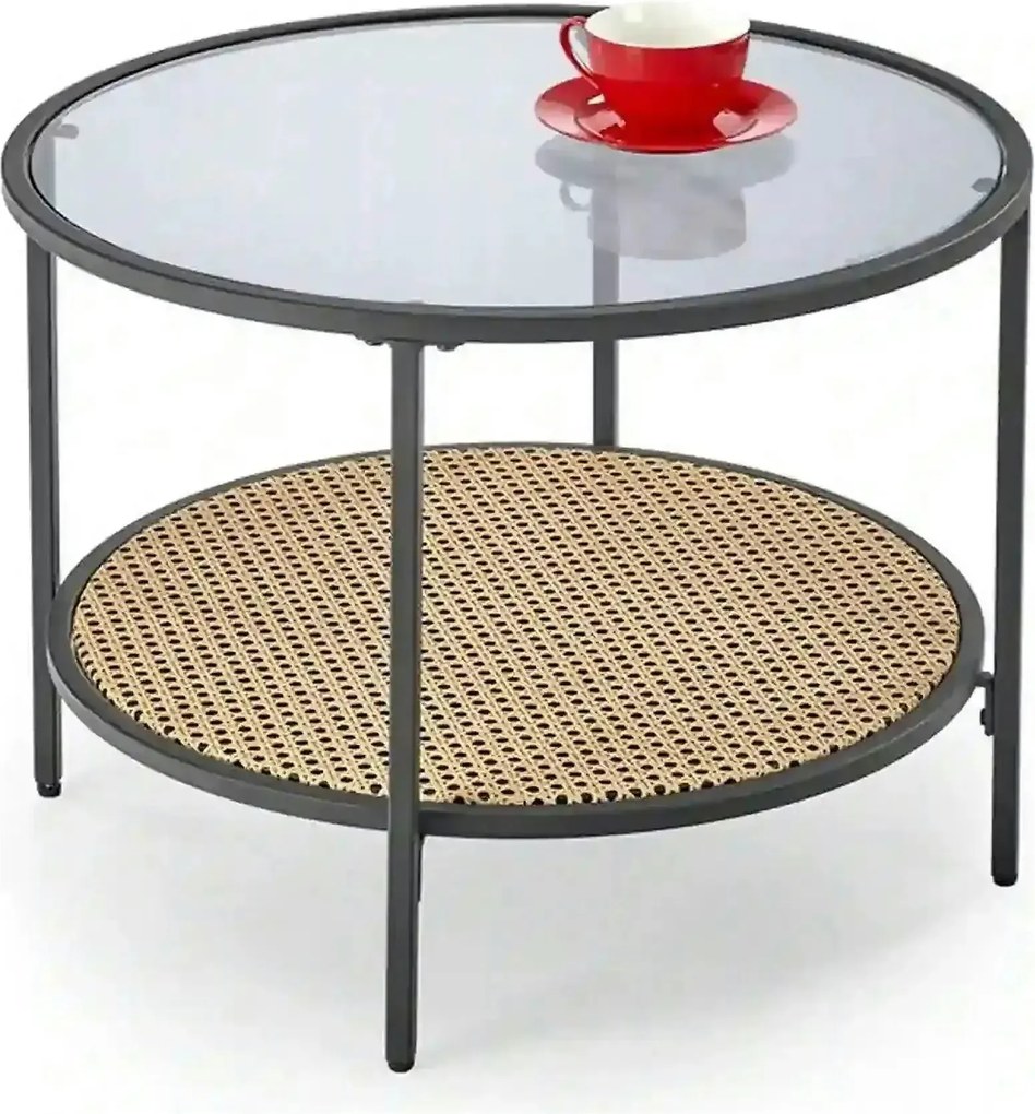 Masuta cafea DAKOTA, negru fumuriu/negru, ratan sintetic/otel, 60x60x4