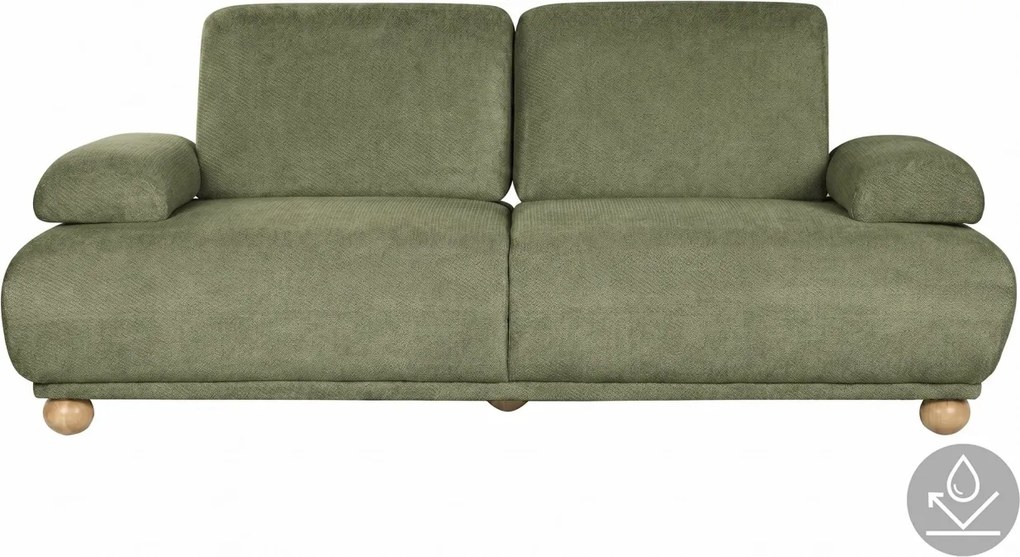 Canapea extensibilă cu 3 locuri din bumbac, verde, spătar rabatabil, picioare sferice din lemn, material rezistent la pete, 95 x 245 x 125 cm,