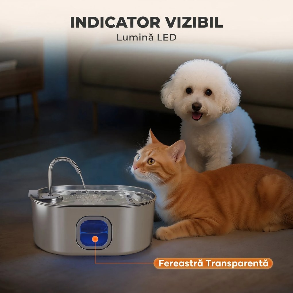PawHut Fântână Apă Inox Automată 7L | Aosom Romania