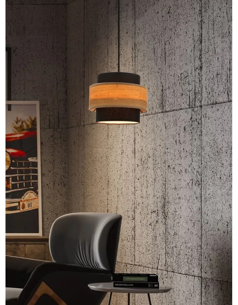 Lustră neagră-în culoare naturală cu abajur textil ø 20 cm Twin – Candellux Lighting