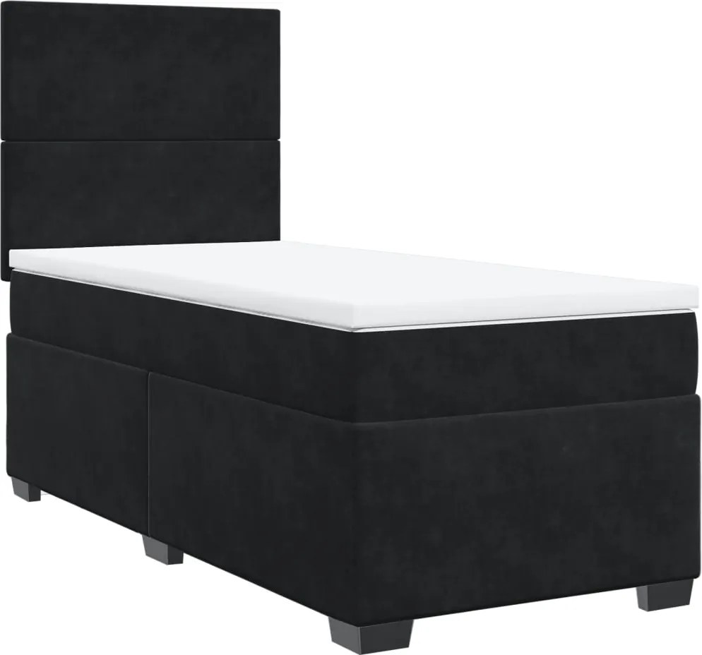vidaXL Pat box spring cu saltea, negru, 90x200 cm, catifea