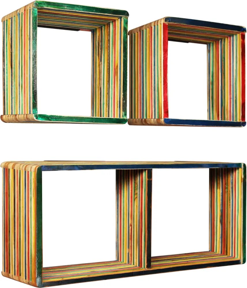 vidaXL Set rafturi de perete 3 buc. Tec masiv reciclat Multicolor