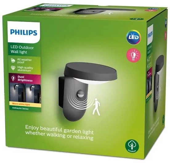 Philips TYLA LED 9W 230V 2700K IP44 Aplicație de perete cu senzor, exterior