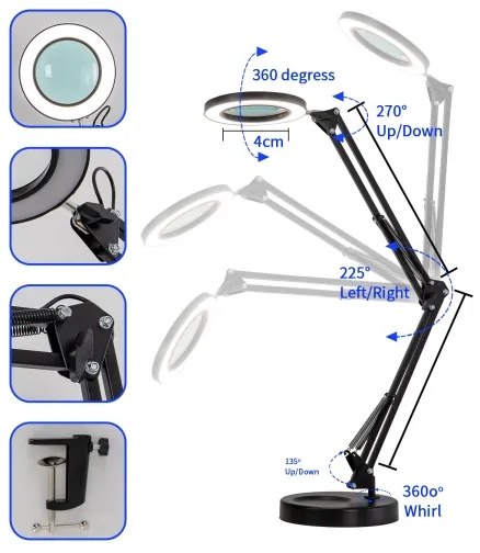 Lampă LED dimabilă de masă cu lupă Brilagi LED/12W/5V 3000/4200/6000K negru