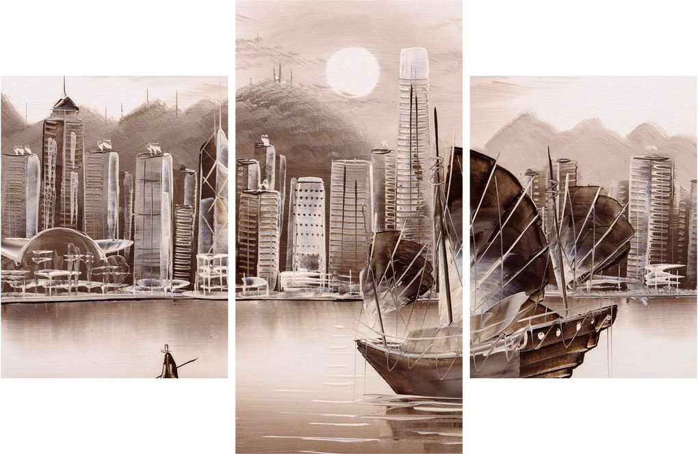 Tablou - Victoria Harbour, Hong Kong, efect sepia (90x60 cm)