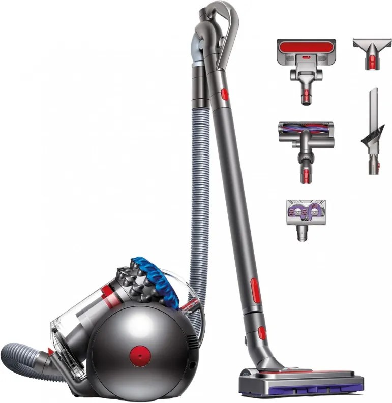 Aspirator fara sac Dyson Cinetic BigBall Absolute 2 447250-01, 700 W, 150 AW, 0,8 l, 35 cicloni, Redresare automata in caz de rasturnare, 5 accesorii, Nichel/Albastru