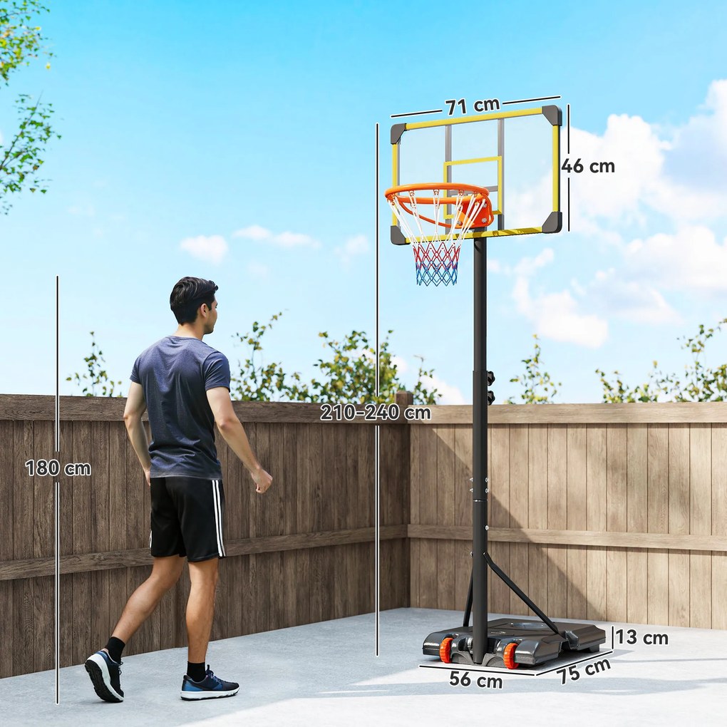 SPORTNOW Coș de Baschet pentru Copii 6-14 Ani, Coș de Baschet cu Înălțime Reglabilă, Roți și Bază Umplută, 71x46 cm, Galben | Aosom Romania