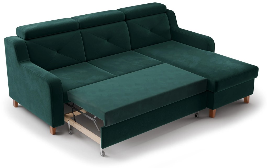 Colțar extensibil Laksaro pe dreapta - catifea verde Trinity 28