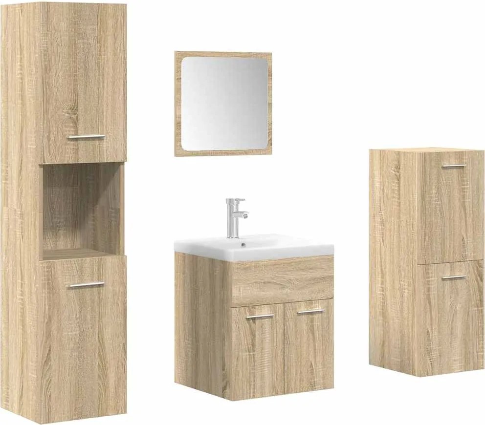 vidaXL Set mobilier de baie, 5 piese, stejar sonoma, lemn prelucrat