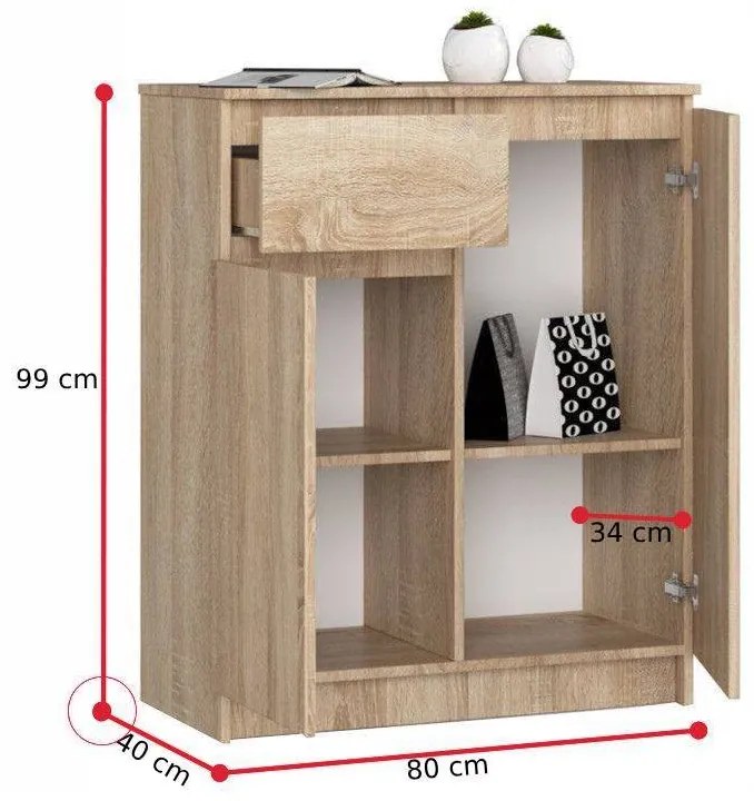Expedo Comodă GIADA K80 2D1SZ, 80x99x40, sonoma