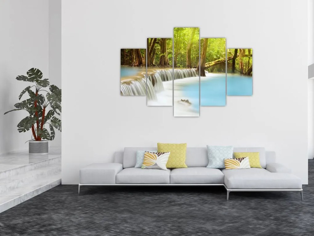 Tablou cu cascada Huai Mae Kamin în pădure (150x105 cm)