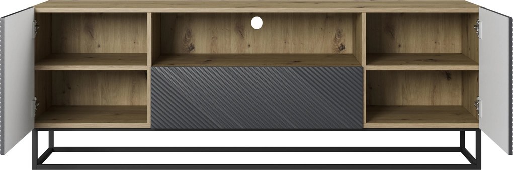 Comodă TV cu sertar și cadru metalic Asha 167 cm - artisan / rivier stone mat