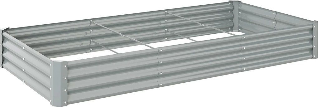 Outsunny Pat de Grădină Înălțat din Oțel Galvanizat, 240 x 120 x 30 cm, Jardinieră Înălțată pentru Exterior cu Fund Deschis pentru Legume, Flori, Plante Aromatice, Argintiu | Aosom Romania