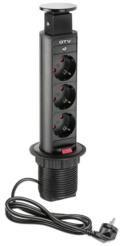 Priza turn incastrabila in blat, 3 prize schuko , cablu 1.5m, neagra, GTV