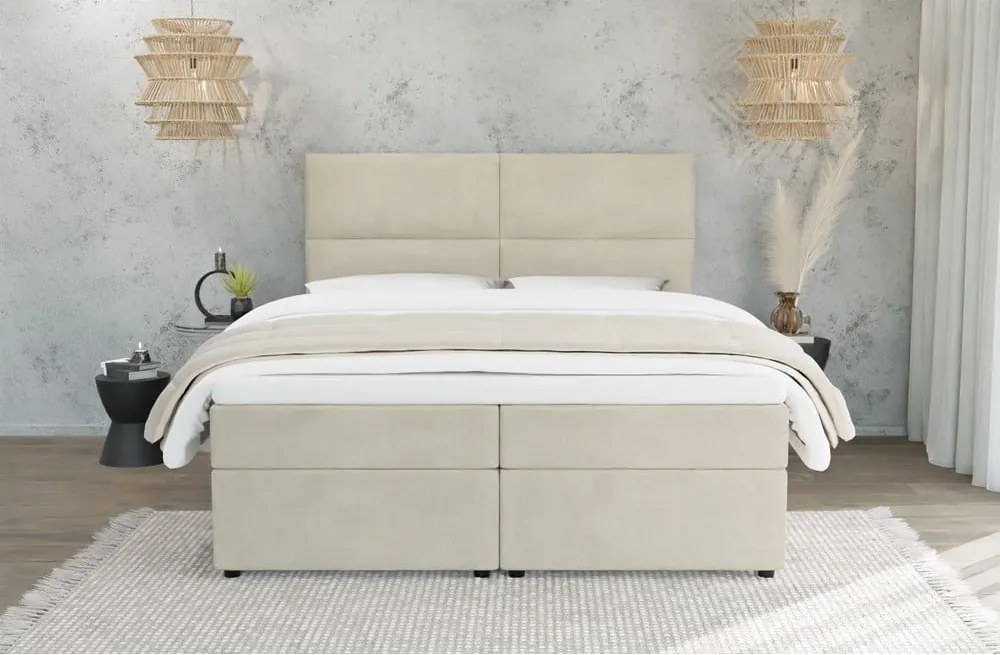 Pat boxspring bej cu spațiu de depozitare 140x200 cm Rico – Ropez