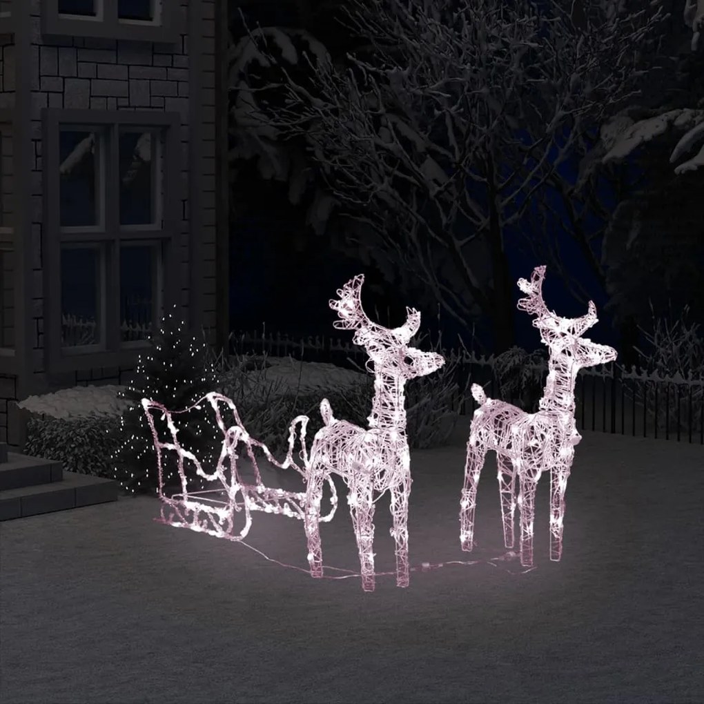 Decoratiune de Craciun reni si sanie 160 LED-uri 130 cm acril