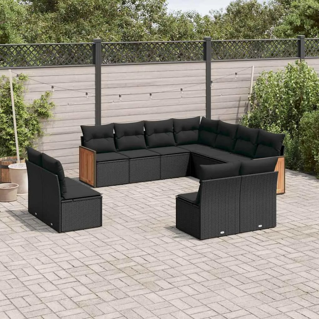 vidaXL Set canapele de grădină cu perne, 11 piese, negru, poliratan